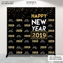 Load image into Gallery viewer, NYE PARTY New Year&#39;s Eve party Photo Booth Backdrop, Black and Faux Gold backdrop, any type of event, Printed or Printable File BHO0037
