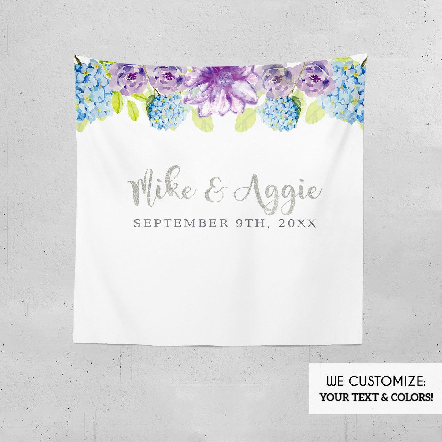 Purple Floral Photo Booth Backdrop, Custom Step And Repeat Backdrop, Wedding Backdrop, hydrangea flowers, Printed BWD0038