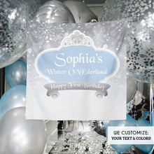 Load image into Gallery viewer, Winter ONEderland Backdrop, Winter Wonderland Party Decor, Snowflakes, Winter Princess, Printed BBD0146
