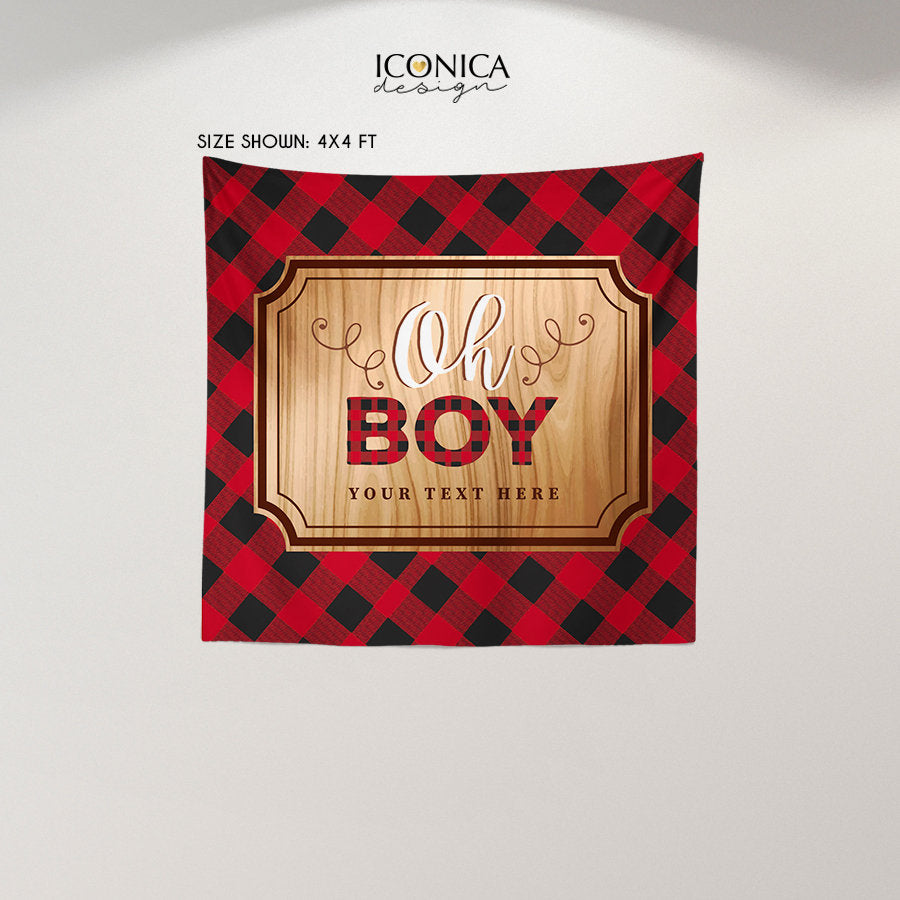 Virtual Baby Shower Lumberjack Baby Shower Backdrop, Buffalo Plaid vinyl banner, Lumberjack Party,Oh boy banner, Holiday Plaid, BBD0149