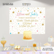 Load image into Gallery viewer, Twinkle First Birthday Party Backdrop, Twinkle Little Star Banner, Boy and Girl banner, Printed
