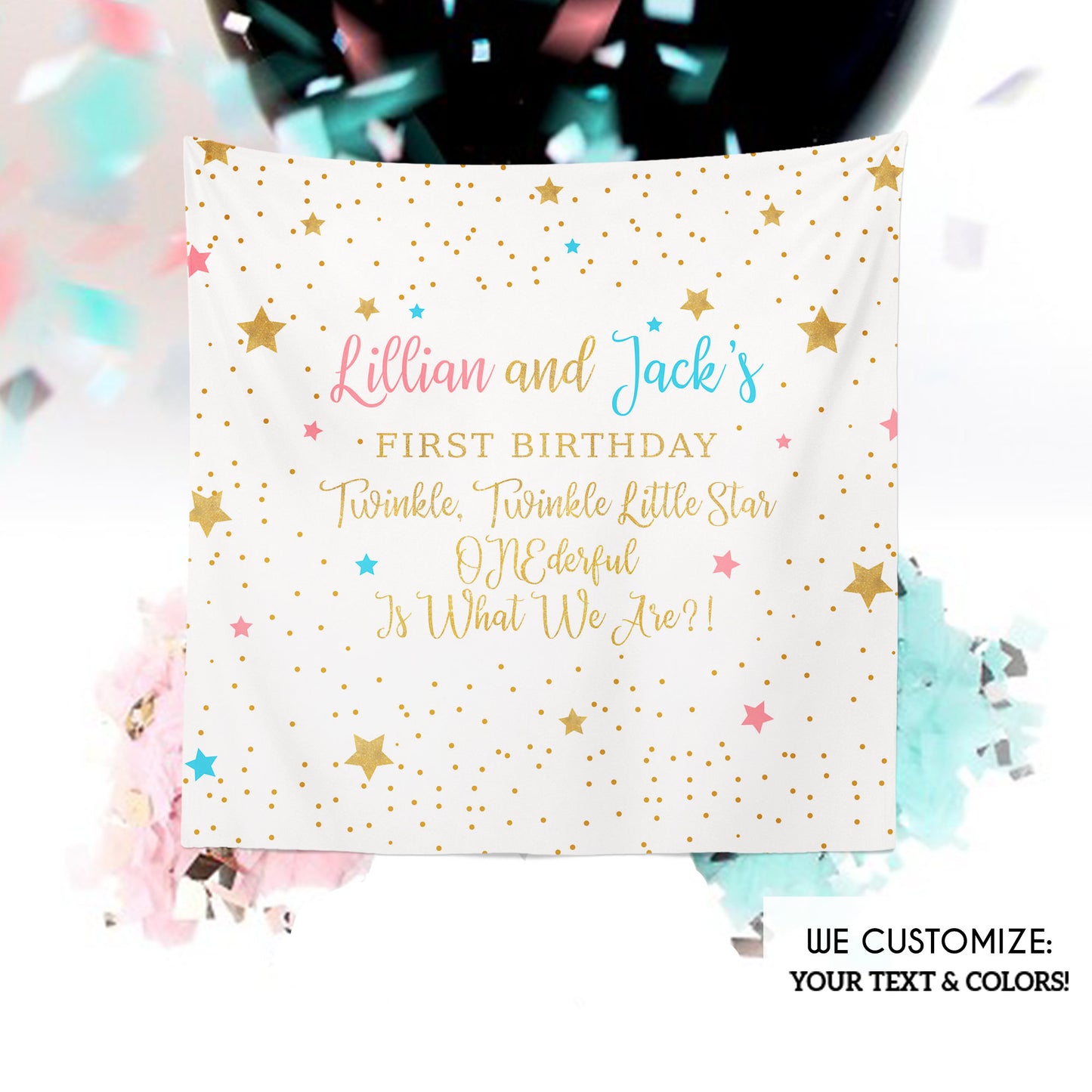 Twinkle First Birthday Party Backdrop, Twinkle Little Star Banner, Boy and Girl banner, Printed