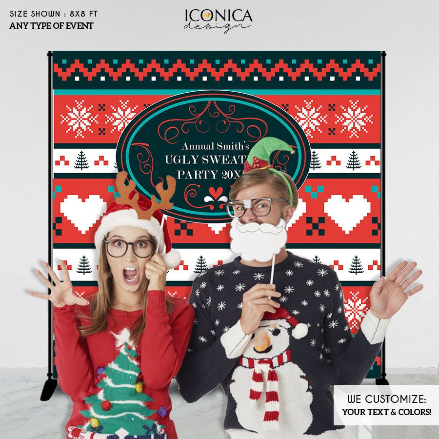 Ugly Sweater Party Backdrop, Ugly Sweater Photo Booth Backdrop, Ugly Sweater Party,Festive backdrop,Printed or Printable File BHO0029