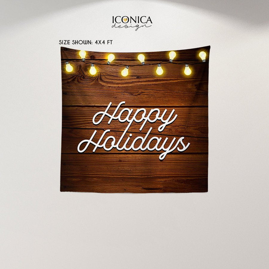Holiday Decor, Festive Rustic Photo Backdrop,Christmas Party vinyl backdrop,Rustic Backdrop, Happy Holidays Banner,  Printed