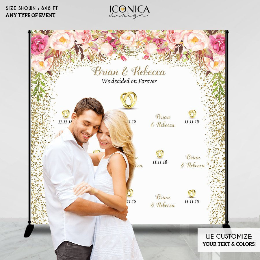 Engagement Party Backdrop,Floral Blush Ivory Photo Backdrop,Personalized Backdrop,Wedding Decor,Engagement backdrops BEN0006