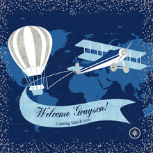 Load image into Gallery viewer, Travel Theme Baby Shower,Hot Air Balloon Decor, Airplane First Birthday, Up up and away,Boy meets world, Printed BBS0054
