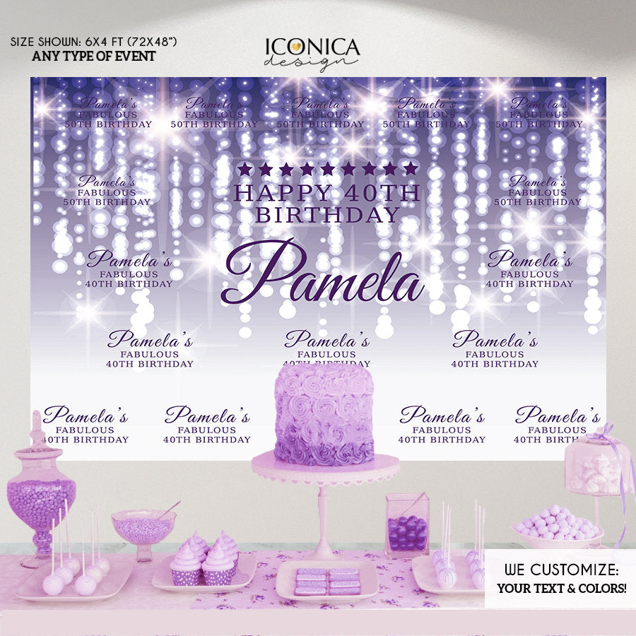 Photo Booth Backdrop,50th Birthday Step And Repeat Backdrop Purple Silver, Milestone Birthday Backdrop, Bokeh Backdrop,Red Carpet Banner, Printed Bbd0018