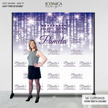 Load image into Gallery viewer, Photo Booth Backdrop,50th Birthday Step And Repeat Backdrop Purple Silver, Milestone Birthday Backdrop, Bokeh Backdrop,Red Carpet Banner, Printed Bbd0018
