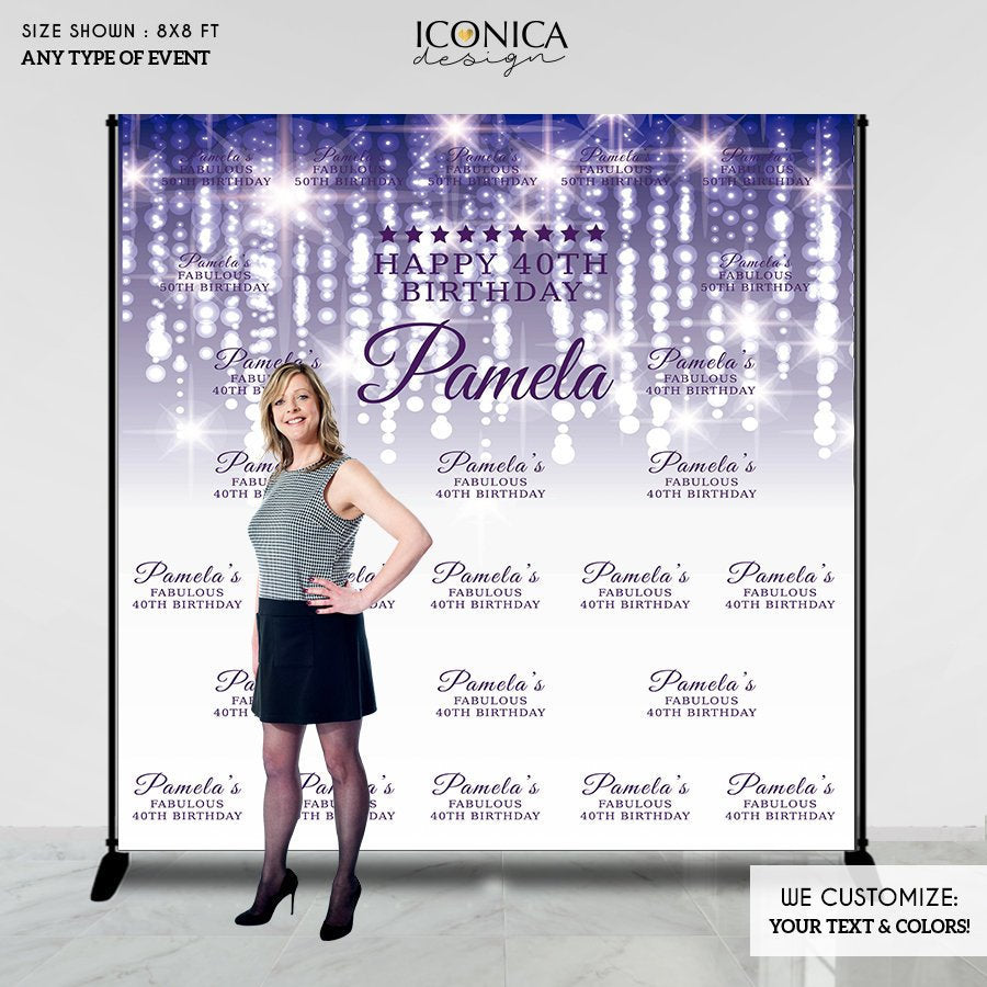 Photo Booth Backdrop,50th Birthday Step And Repeat Backdrop Purple Silver, Milestone Birthday Backdrop, Bokeh Backdrop,Red Carpet Banner, Printed Bbd0018