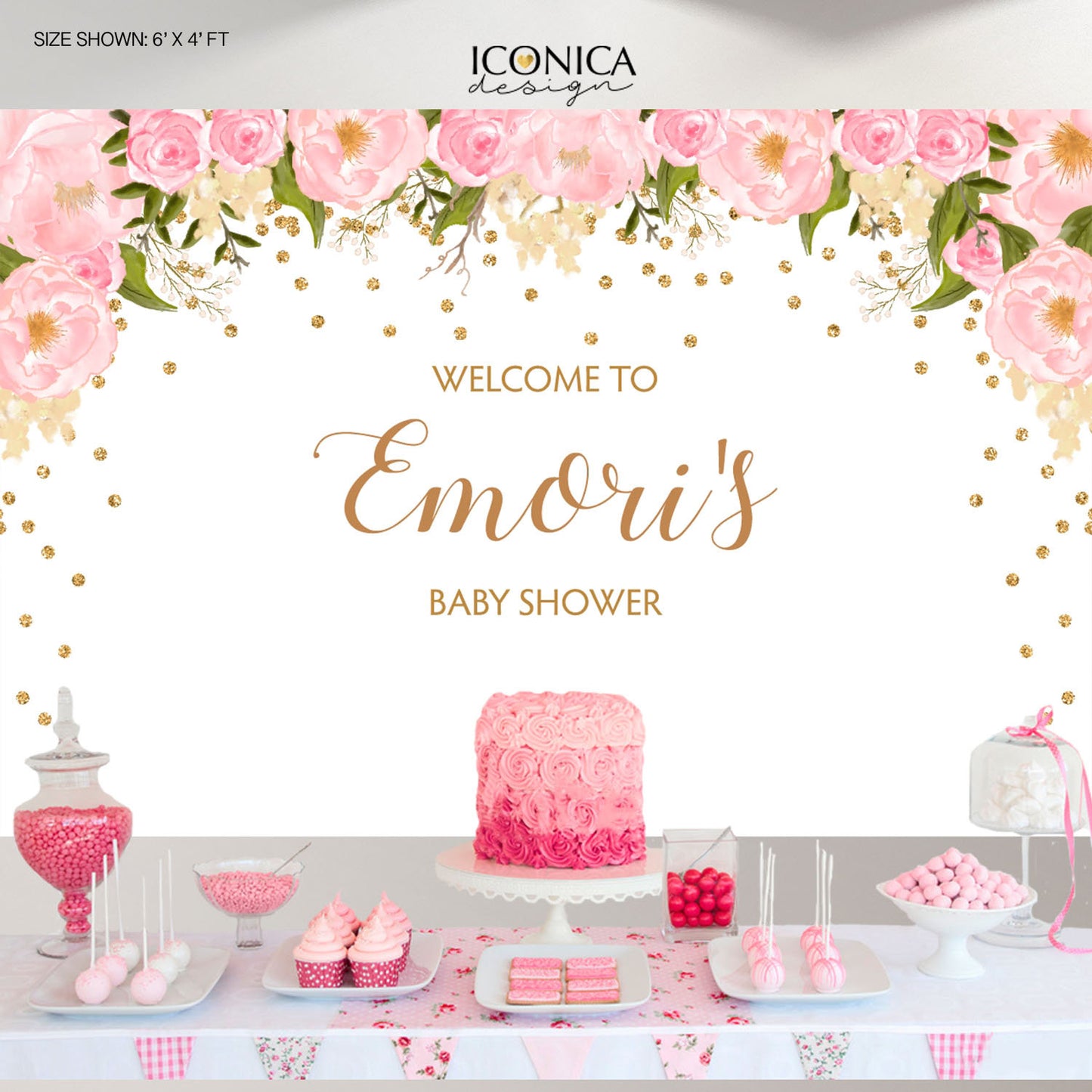 Floral Bridal Shower Backdrop, Tea Party Dessert Table Banner, Any Event, Watercolor Flowers Garden Printed BBR0020