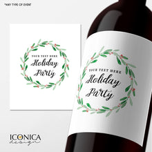 Load image into Gallery viewer, Christmas Wine Labels,Christmas Party Favors,Champagne Labels,Festive Bottle wrappers, personalized beer or wine labels, Festive Wreath
