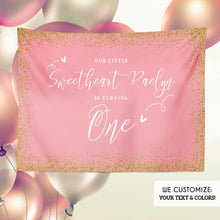 Load image into Gallery viewer, Valentine’s decor, Our little Sweetheart First Birthday Decorations, Valentine&#39;s day, San Valentines Party Photo, Printed BVL0002
