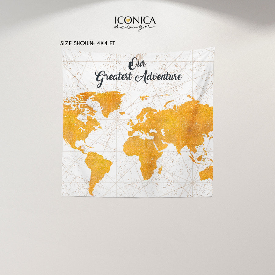 Travel theme baby shower, travel theme backdrop,Travel backdrop,Our greatest adventure Decorations, Faux Gold map,