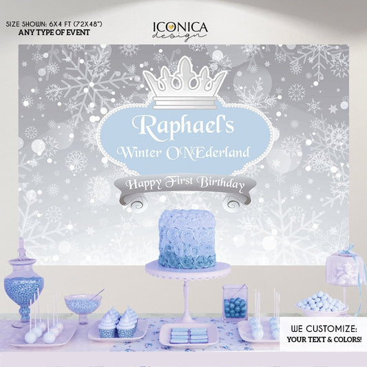 Winter ONEderland Backdrop,Winter Wonderland Party Decor,Boys First Birthday,Winter Little Prince Birthday, Printed  BBD0146
