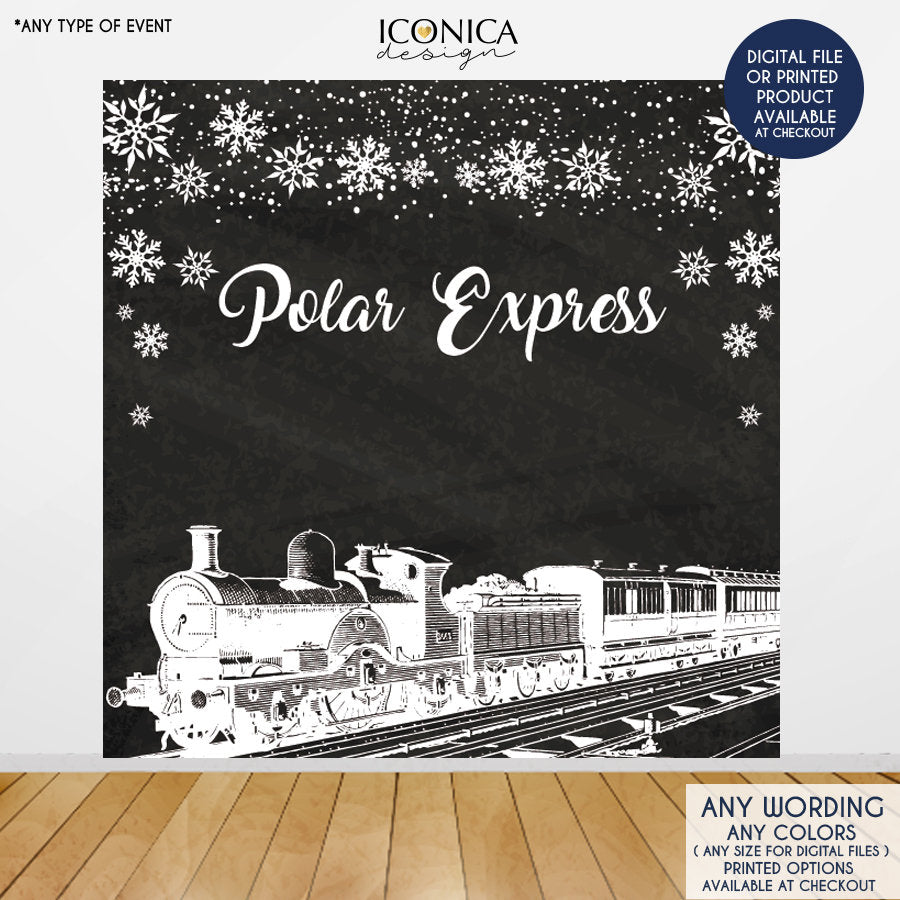 Christmas Party Backdrop , BELIEVE Photo Booth Backdrop, Train Party Step and Repeat Backdrop, Printed BWD0022