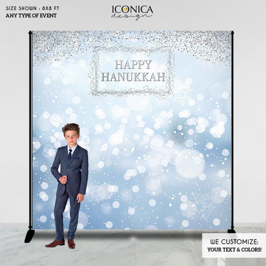 Hanukkah Party Supplies & Decorations,Chanukah Party Photo Booth Backdrop,Happy Hanukkah Decorations,Blue Bokeh Backdrop, BHO0027