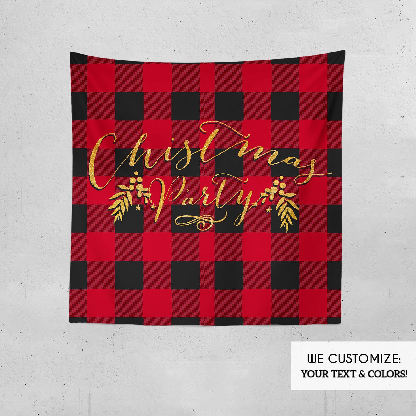 Christmas Party Decorations,Buffalo Plaid Backdrop, Red/Black Buffalo Check vinyl banner, Lumberjack Party,Holiday Plaid, Festive Banner