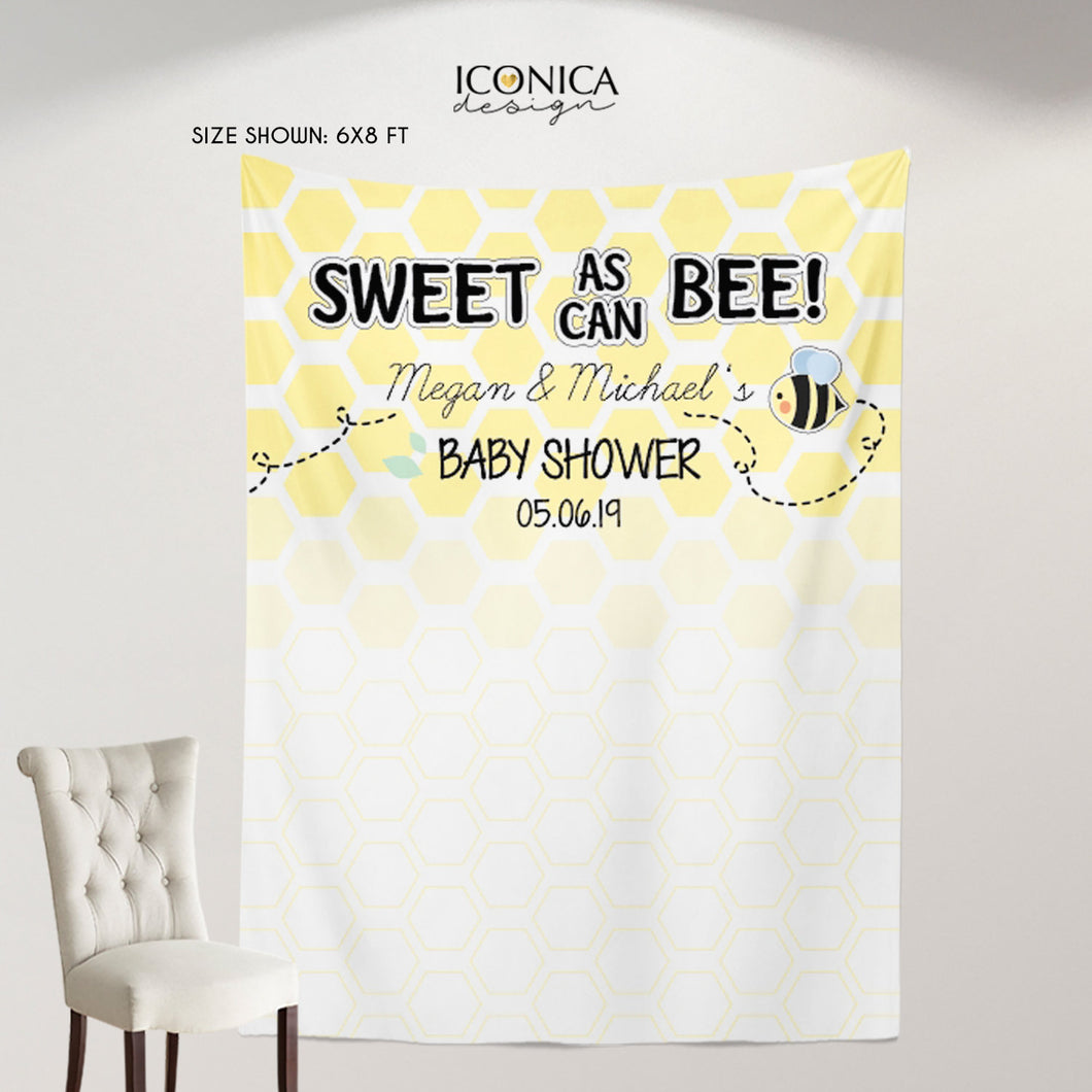 Virtual Baby Shower Bumble BEE Baby Shower Backdrop, Sweet as can BEE, Mom to Bee Baby Shower Banner, Any Wording, Printed or Printable File
