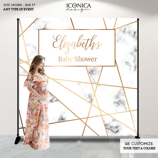 Geometric Photo Backdrop, Modern Marble Party Decorations, Gold and Gray Marble Decor,Marble Baby Shower Backdrop, any text or type of event