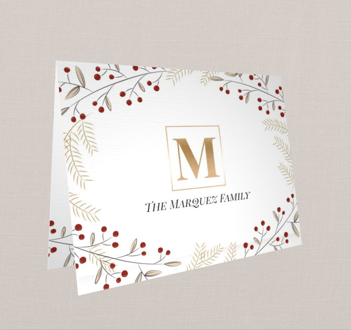 Christmas Greeting Cards,Personalized Holiday cards,Monogramed Cards,Festive Cards,set Of 10 A2 Folded cards with Envelopes