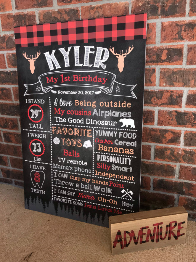 Lumberjack Party First Birthday Chalkboard Sign, Personalized Birthday, Birthday baby boy,buffalo plaid, lumberjack birthday Cbd0005