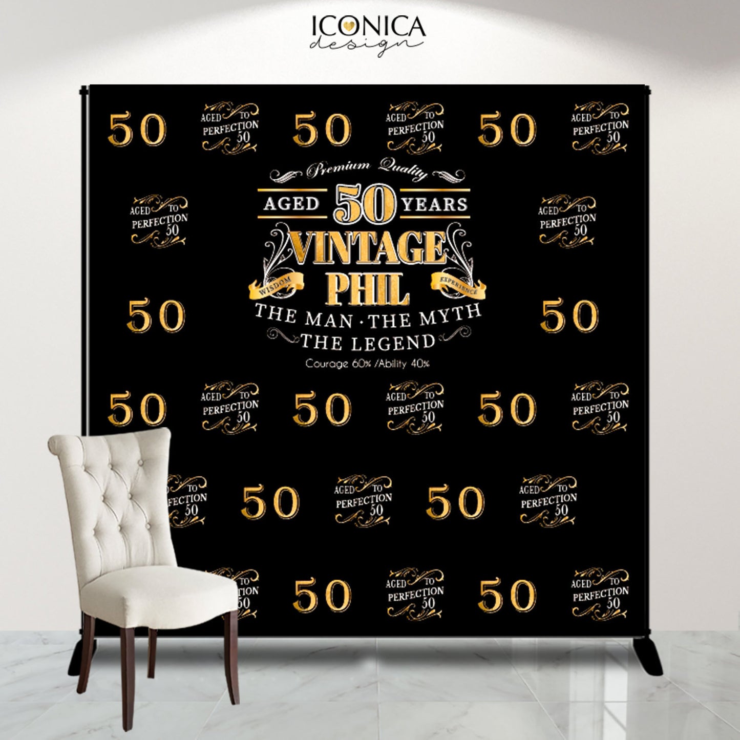 50th Birthday Backdrop, Aged to Perfection, 55th Birthday, Double Nickel Celebration, Milestone Birthday Backdrop ,any age, Custom Step And Repeat Backdrop, Personalized
