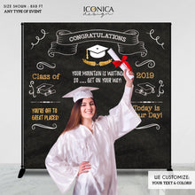 Load image into Gallery viewer, Graduation Party Photo Booth Backdrop, Personalized Graduation Banner, Congrats Grad, Graduation Decor Banner BGR0016
