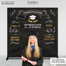 Load image into Gallery viewer, Graduation Party Photo Booth Backdrop, Virtual Graduation, Personalized Banner, Congrats Grad Decor, Printed
