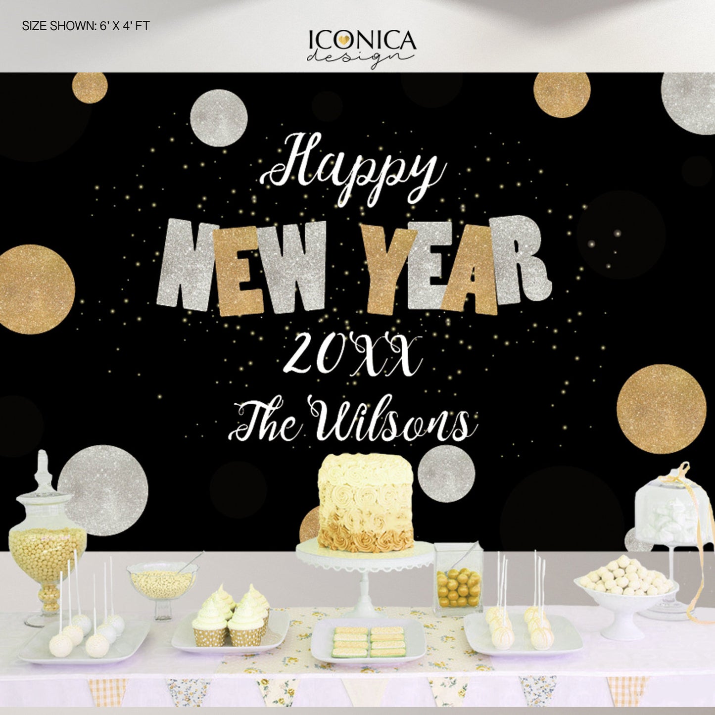 NYE PARTY New Year's Eve party Photo Booth Backdrop, Black and Faux Gold backdrop, any type of event, Printed or Printable File BHO0036