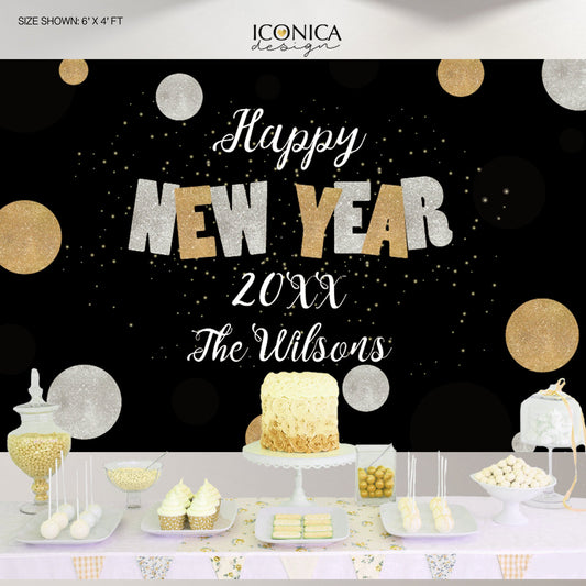 NYE PARTY New Year's Eve party Photo Booth Backdrop, Black and Faux Gold backdrop, any type of event, Printed or Printable File BHO0036
