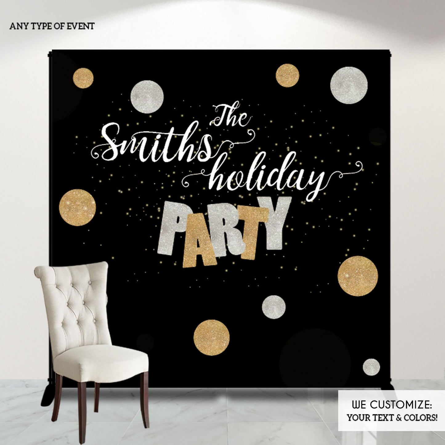 NYE PARTY New Year's Eve party Photo Booth Backdrop, Black and Faux Gold backdrop, any type of event, Printed or Printable File BHO0036