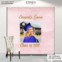Load image into Gallery viewer, Graduation Party Photo Booth Backdrop, Virtual Graduation Step and Repeat, Congrats Grad, Pink Watercolor Printed BGR0020
