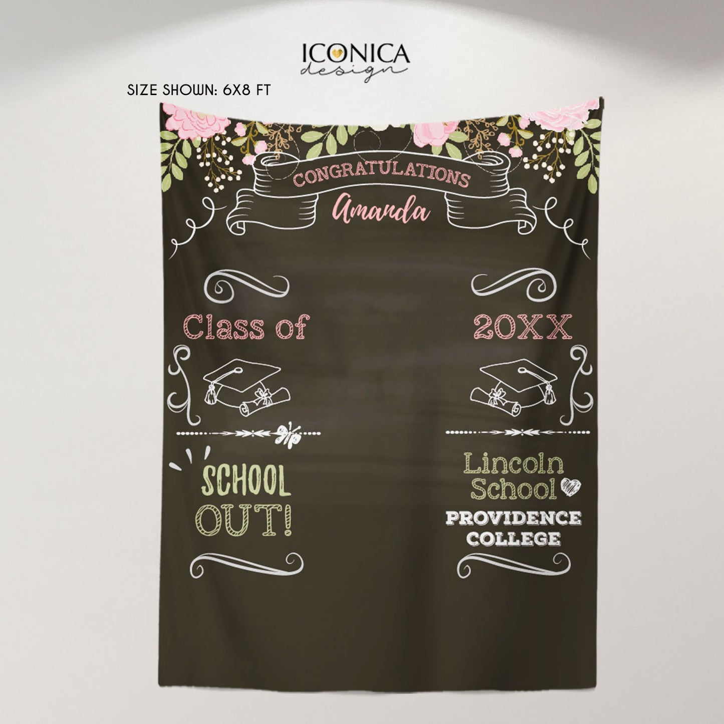 Graduation Party Photo Booth Backdrop,Graduation Party Decorations,Congrats Grad Decor,Floral Graduation Step and Repeat Backdrop, BGR0017