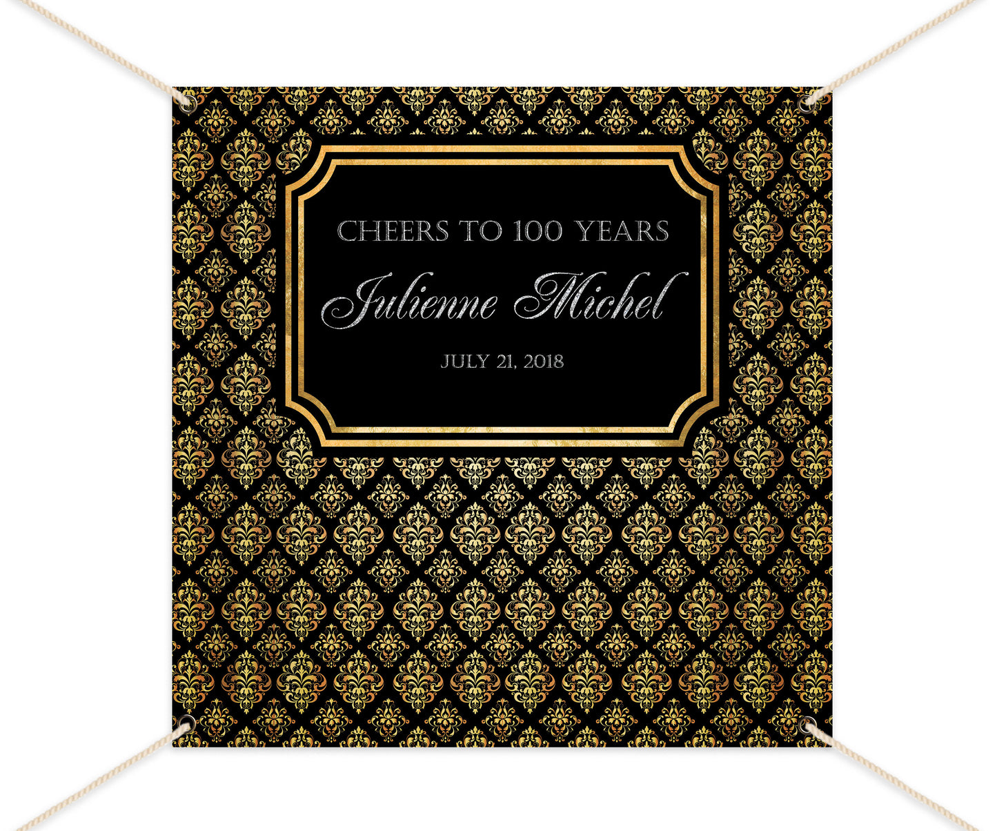 Black And Gold 40th Birthday Party Backdrop Adult Birthday - Any Age Party Banner Damask Pattern Elegant Printed Or Printable File Bbd0030