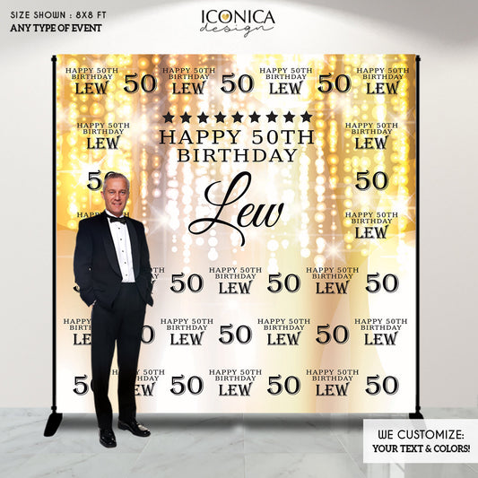 50th Birthday Backdrop, Photo Booth Party Backdrop, Milestone Birthday Backdrop , Step And Repeat, Red Carpet Banner, 50 and Fabulous, 50 Years, Gold Backdrop, BBD0019