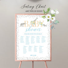 Load image into Gallery viewer, Safari BABY SHOWER Seating Chart Board, Safari Seating Chart, Jungle Animals Guest List Chart,Any Color, Template Or Printed
