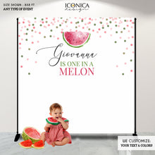 Load image into Gallery viewer, Watermelon Party Decorations, Fruits First Birthday Party Backdrop, One in a melon Party Decor, Pink green Confetti party backdrop
