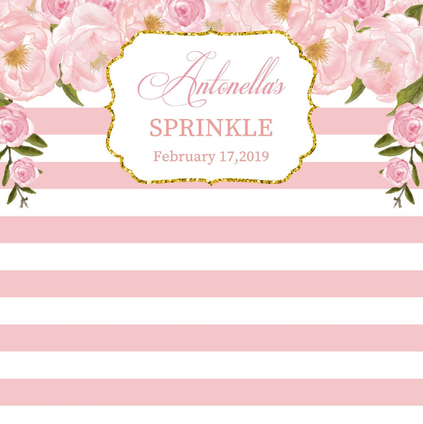 Floral Pink Baby Shower Backdrop, Gold and Pink Peonies Dessert Table Banner, any wording -colors, Garden Party Printed or Printable BBS0043
