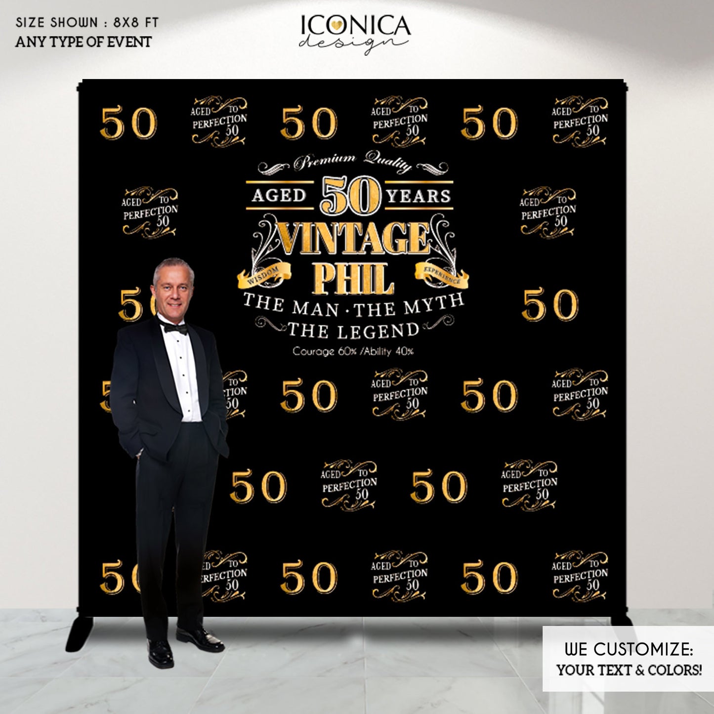 55th Birthday Backdrop,Double Nickel Celebration, Milestone Birthday Backdrop, 50th Birthday Backdrop,Aged to Perfection,Custom Step And Repeat Banner,Personalized w/age