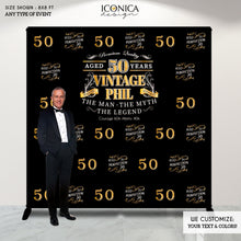 Load image into Gallery viewer, 50th Birthday Backdrop,Fifty Birthday Celebration,50th Birthday Backdrop, Milestone Birthday Backdrop Aged to Perfection,Custom Step And Repeat Banner,Personalized w/age
