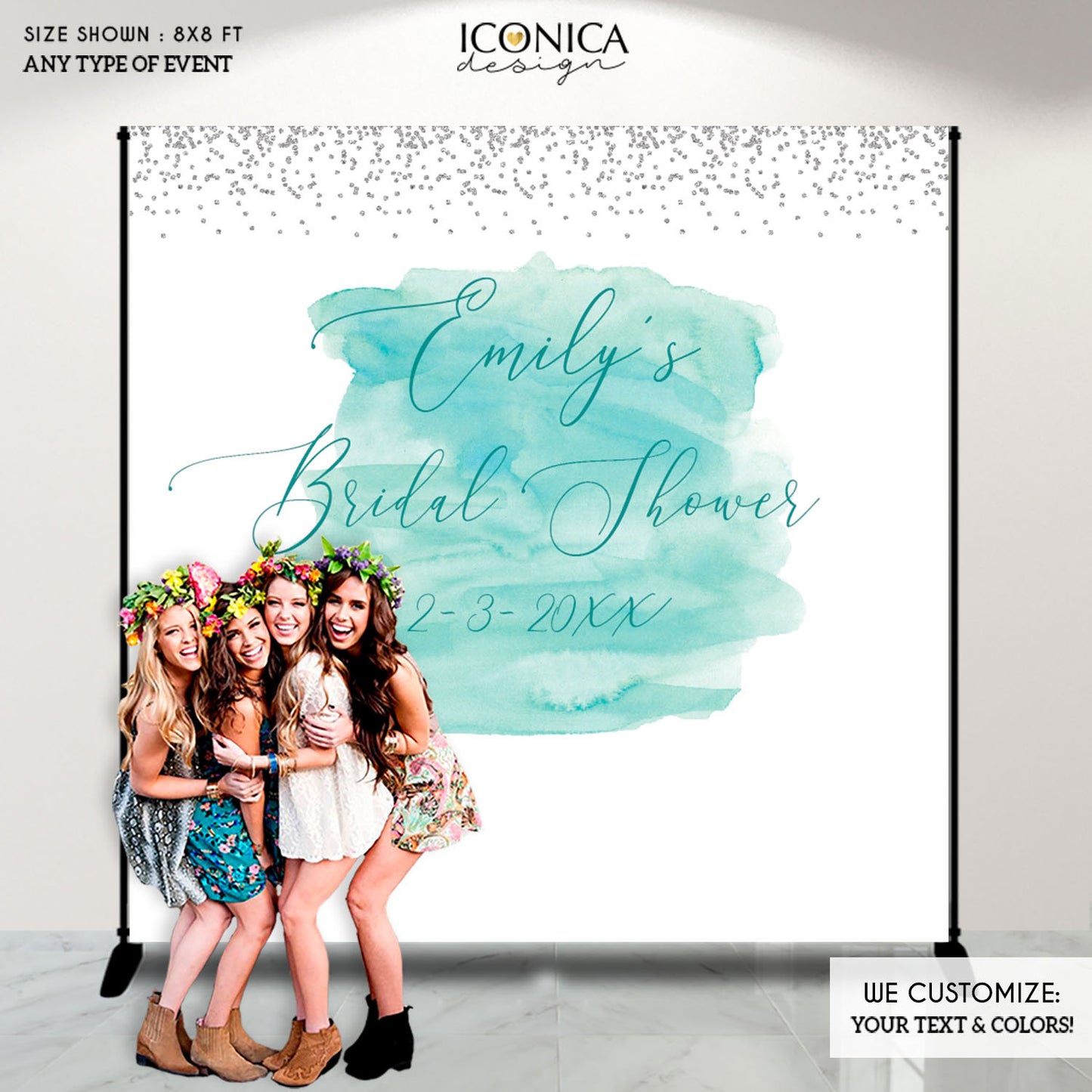 Bachelorette Party Decor, Bridal Shower Backdrop,Bachelorette party decor, Mint Blue Photo Backdrop, Printed BBR0026