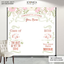 Load image into Gallery viewer, Graduation Party Photo Booth Backdrop, Virtual Graduation, Floral Step and Repeat, Congrats Grad, Banner Printed BGR0015
