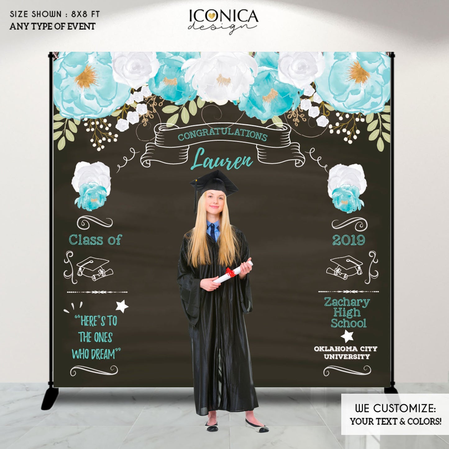 Graduation Party Photo Booth Backdrop, Virtual Graduation, Floral Graduation Step and Repeat, Congrats Grad Banner BGR0010