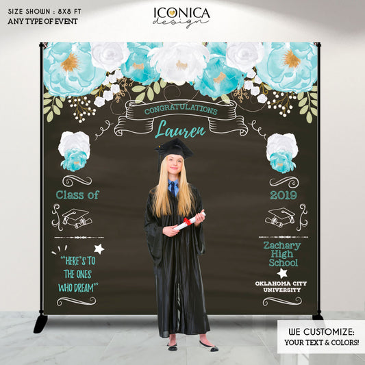 Graduation Party Photo Booth Backdrop, Virtual Graduation, Floral Graduation Step and Repeat, Congrats Grad Banner BGR0010