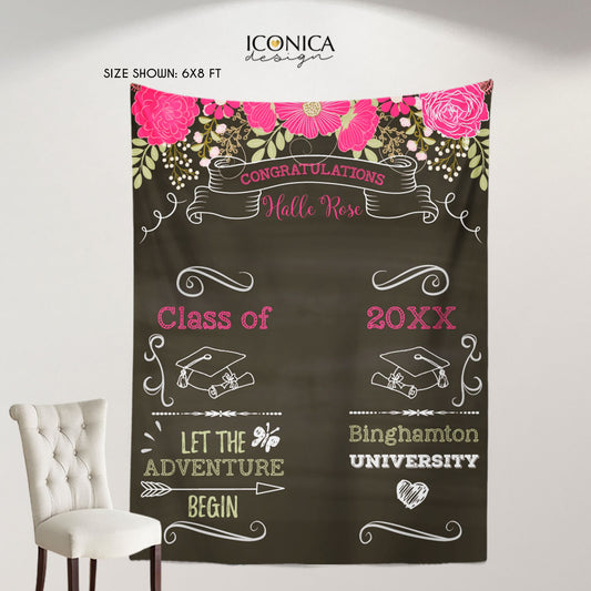 Graduation Party Photo Booth Backdrop, Graduation Floral Step and Repeat, Congrats Grad, Banner Printed BGR0013