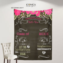 Load image into Gallery viewer, Graduation Party Photo Booth Backdrop, Graduation Floral Step and Repeat, Congrats Grad, Banner Printed BGR0013

