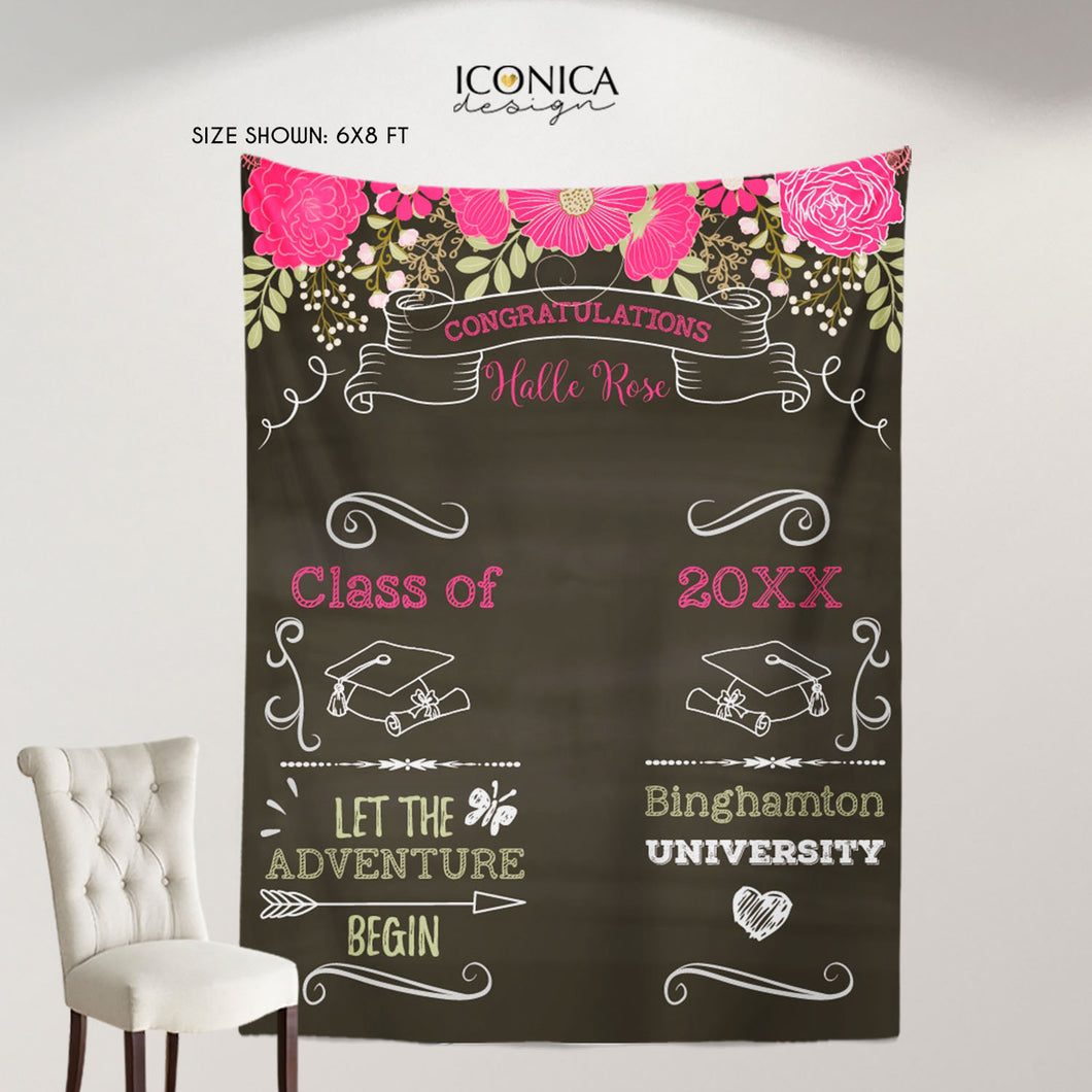 Graduation Party Photo Booth Backdrop, Graduation Floral Step and Repeat, Congrats Grad, Banner Printed BGR0013