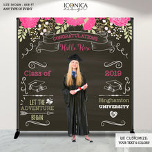 Load image into Gallery viewer, Graduation Party Photo Booth Backdrop, Graduation Floral Step and Repeat, Congrats Grad, Banner Printed BGR0013
