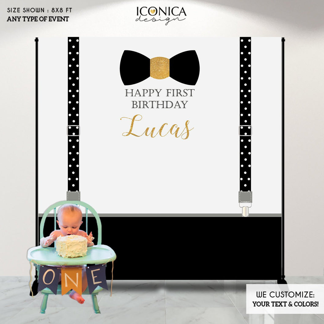 Little Man First Birthday Backdrop, Bowtie Backdrop, Mr. ONEderful Party Decor, Any Color text or age, Printed