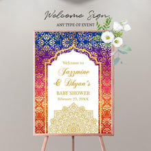 Load image into Gallery viewer, Moroccan Baby Shower Welcome Sign , any event or text, Personalized Moroccan Decor, Arabian Decor, Printed SWBS016
